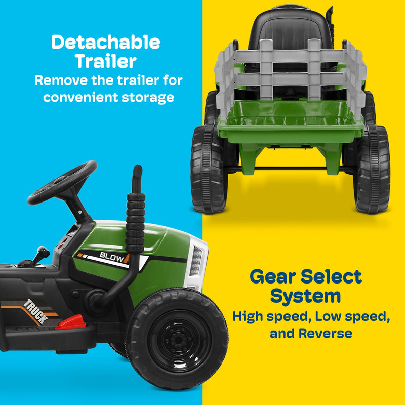Load image into Gallery viewer, Kidzone 12V Electric Tractor with Trailer Ride-On Toy, Dual Speeds

