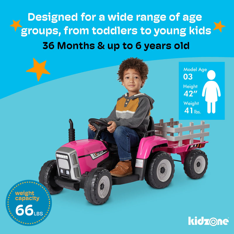 Load image into Gallery viewer, Kidzone 12V Electric Tractor with Trailer Ride-On Toy, Dual Speeds
