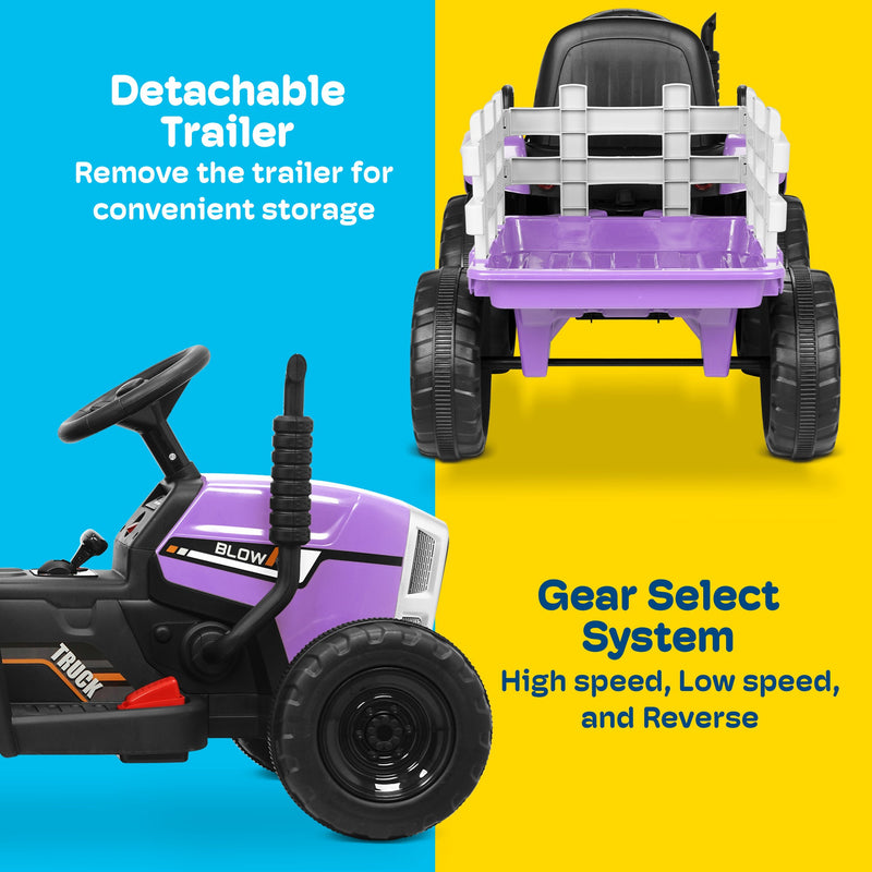Load image into Gallery viewer, Kidzone 12V Electric Tractor with Trailer Ride-On Toy, Dual Speeds
