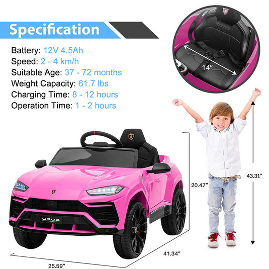 Kimbosmart 12V Lamborghini Licensed Electric Ride-On Car with Remote Control for Kids - Perfect Gift for Young Drivers