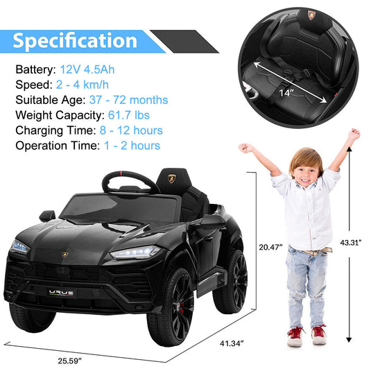 Kimbosmart 12V Licensed Lamborghini Ride On Car with 2 Speeds and Parental Control