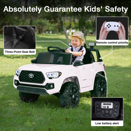 Kimbosmart 12V Licensed Toyota Tacoma Kids Ride-On Car with Charging Reminder Feature
