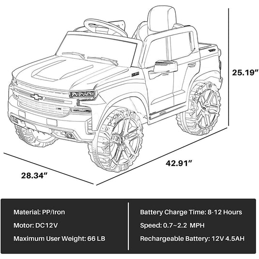Kimbosmart Kids 12V Chevrolet Silverado Truck Ride-On with Remote Control
