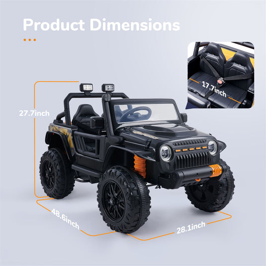 KLOKICK 12V Ride On Truck with MP3 Player and Remote Control for Parent-Child Bonding, Featuring LED Lights and 2-Seater Design