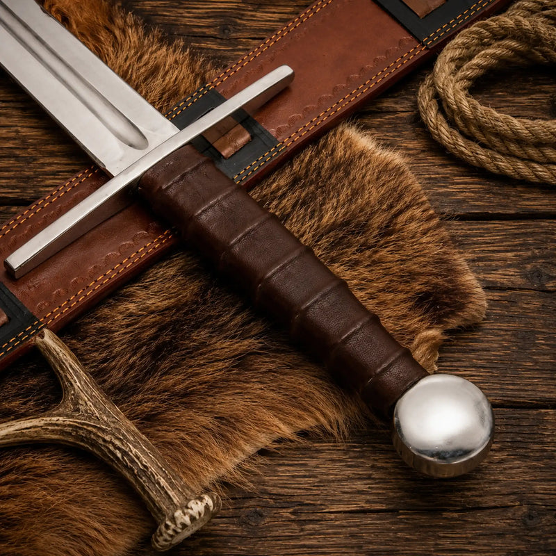 Load image into Gallery viewer, Medieval Crusader Sword – Black Templar Legendary Longsword with Leather Sheath
