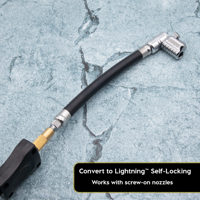 Load image into Gallery viewer, Lightning L2X Tire Inflator Hose Extension Self-Locking Nozzle | Patented Lock-on Air Hose Adapter for Tire Pumps (Open Flow)
