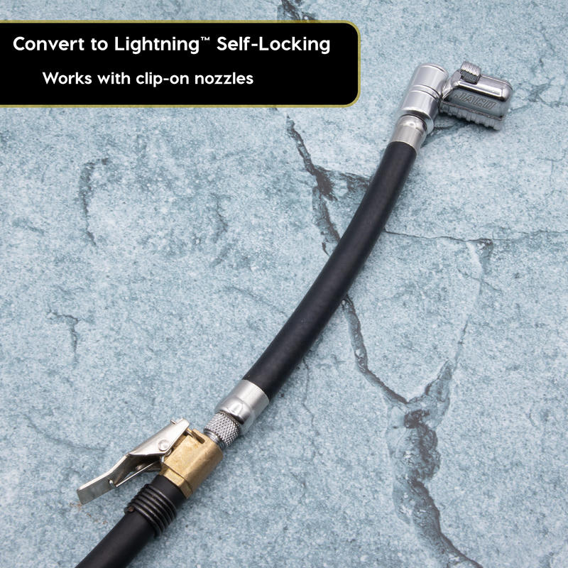 Load image into Gallery viewer, Lightning L2X Tire Inflator Hose Extension Self-Locking Nozzle | Patented Lock-on Air Hose Adapter for Tire Pumps (Open Flow)
