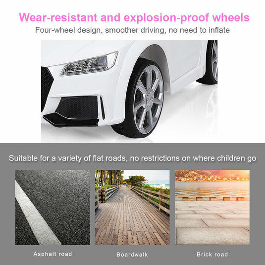 Licensed 12V Audi TT RS Electric Kids Ride On Car with Remote Control and MP3 Player - White