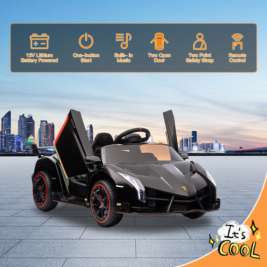 12V Electric Kids Ride-On Car in Black with Licensed Lamborghini Veneno Design