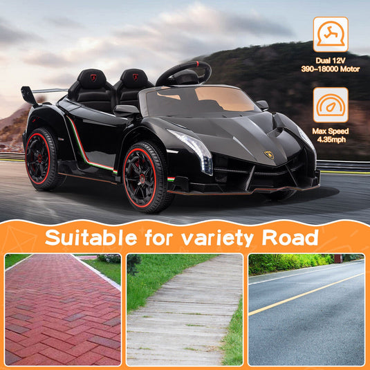 12V Electric Kids Ride-On Car in Black with Licensed Lamborghini Veneno Design