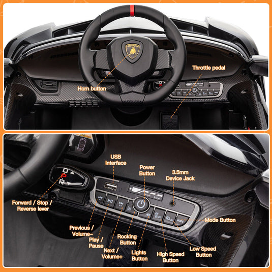 12V Electric Kids Ride-On Car in Black with Licensed Lamborghini Veneno Design