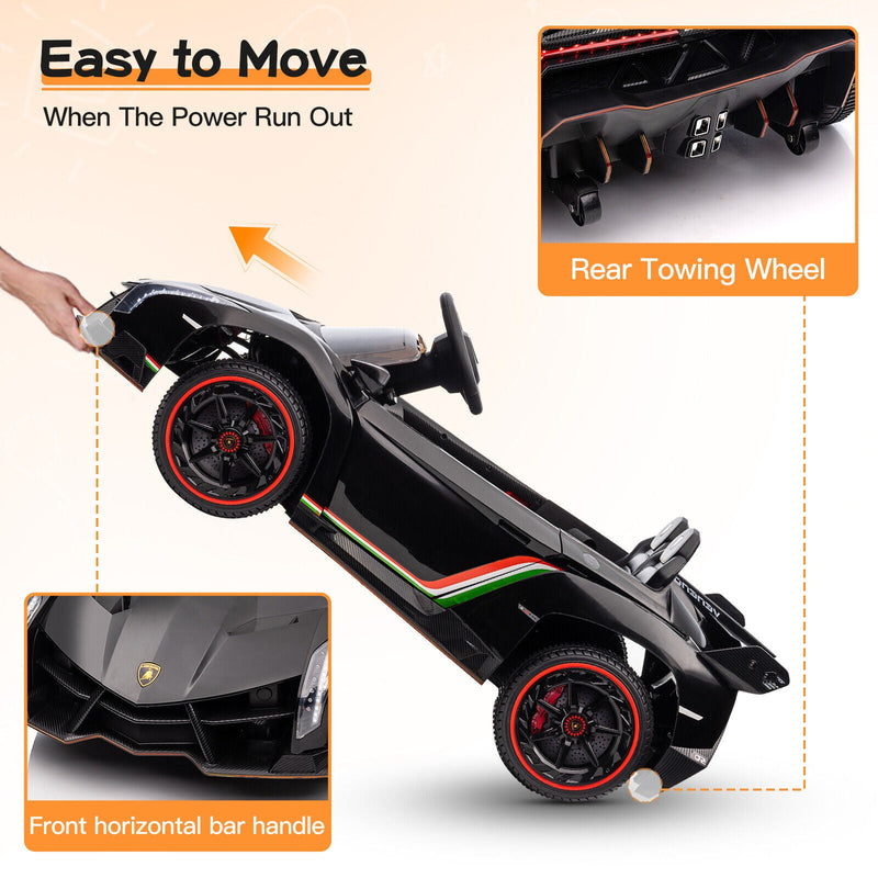 Load image into Gallery viewer, 12V Electric Kids Ride-On Car in Black with Licensed Lamborghini Veneno Design
