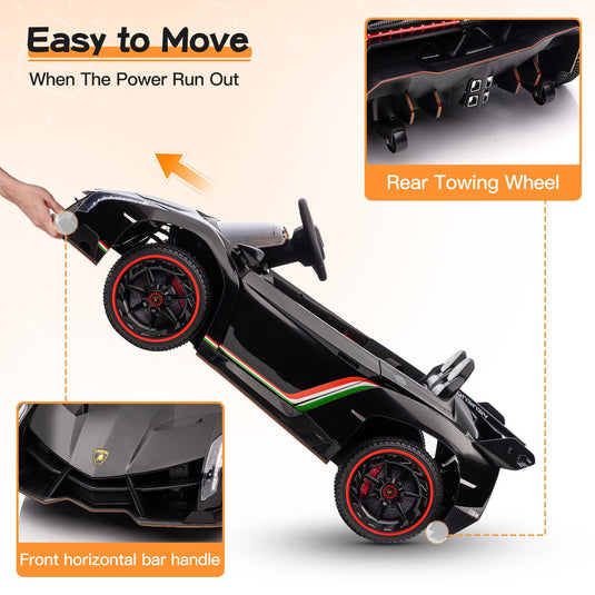 12V Electric Kids Ride-On Car in Black with Licensed Lamborghini Veneno Design
