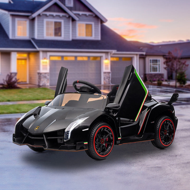 Load image into Gallery viewer, 12V Electric Kids Ride-On Car in Black with Licensed Lamborghini Veneno Design
