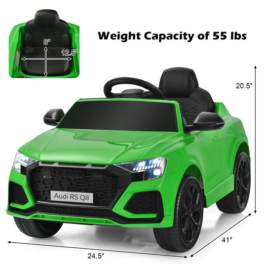 Licensed Audi RS Q8 12V Ride-On Car for Kids with Lights, Music, and Remote Control in Green