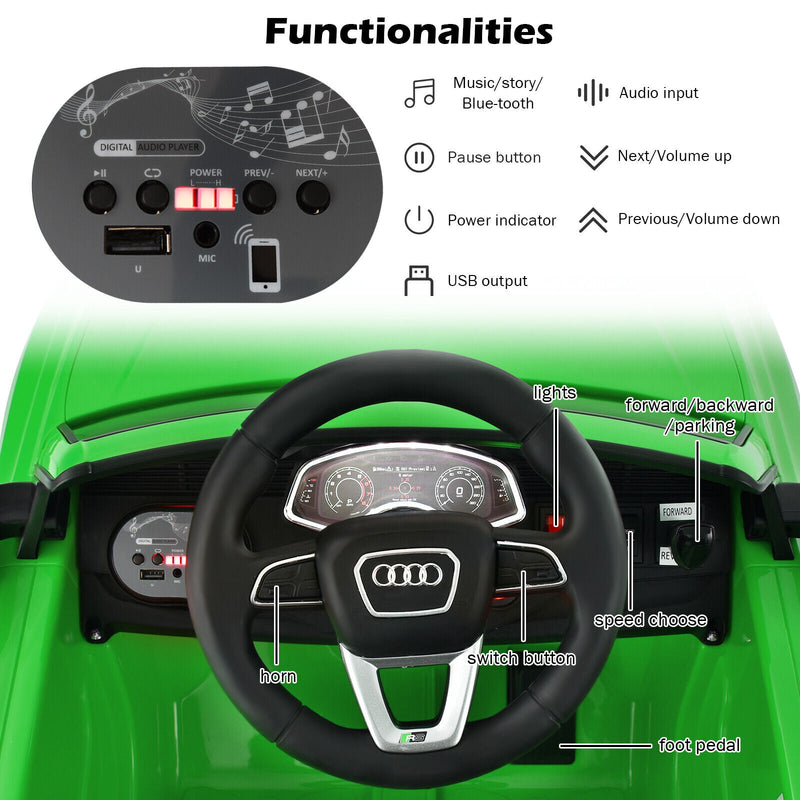 Load image into Gallery viewer, Licensed Audi RS Q8 12V Ride-On Car for Kids with Lights, Music, and Remote Control in Green
