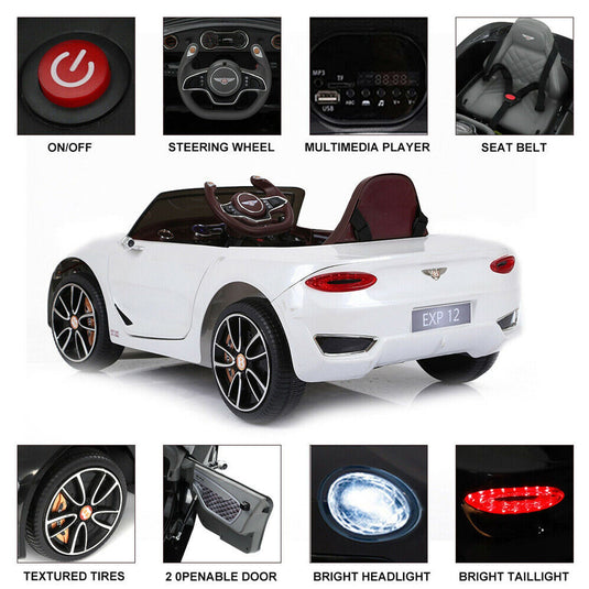 Electric Kids Ride-On Car with Remote Control, LED Lights, MP3 Player, and Bentley-Inspired Design - 12V
