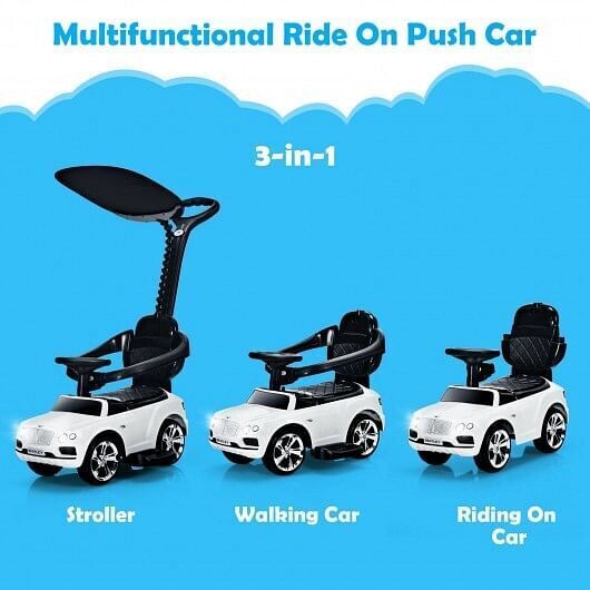 Licensed Bentley Kids Push and Sliding Car with Canopy - White