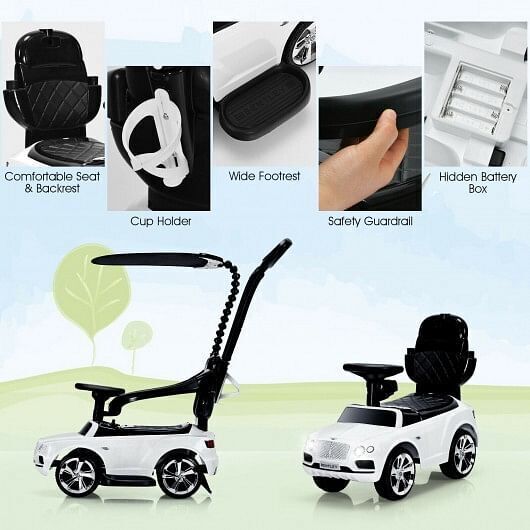 Load image into Gallery viewer, Licensed Bentley Kids Push and Sliding Car with Canopy - White
