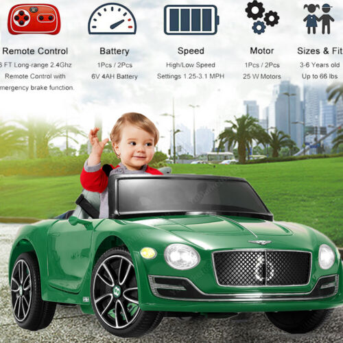 Licensed Bentley Style 12V Electric Ride-On Car with Remote Control and LED Lights - Green