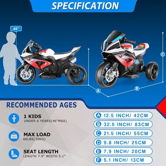 Load image into Gallery viewer, Licensed BMW 12V Battery Powered Electric Ride-On Motorcycle for Kids
