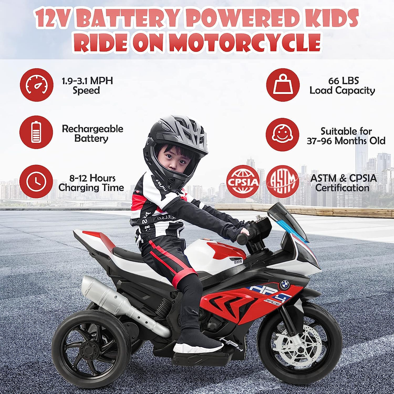 Load image into Gallery viewer, Licensed BMW 12V Battery Powered Ride-On Motorcycle for Kids with Headlights
