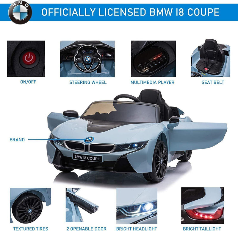 Load image into Gallery viewer, Licensed BMW i8 Style 12V Electric Ride-On Car for Kids with Remote Control, MP3 Player, and LED Lights
