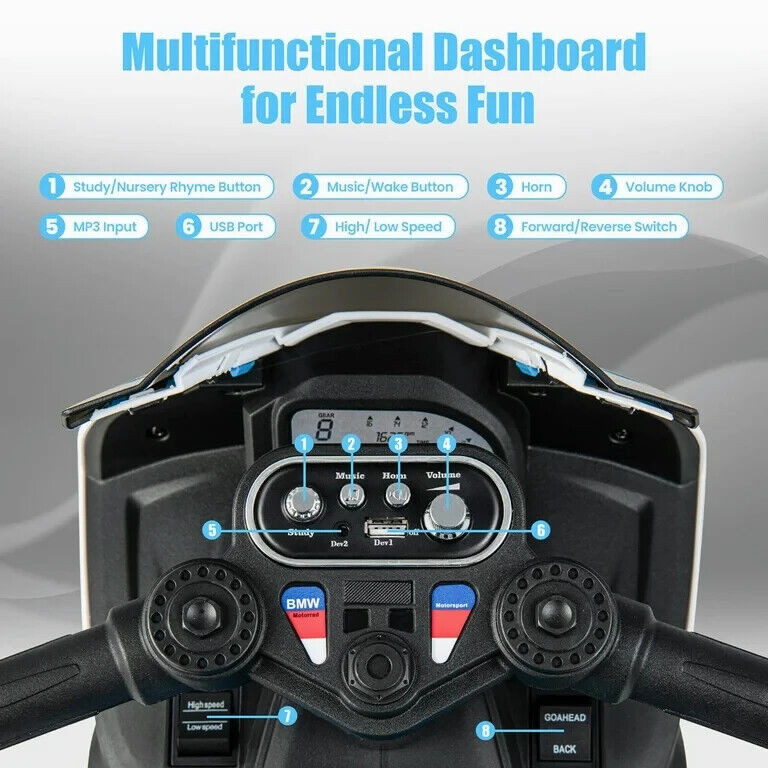 Load image into Gallery viewer, Licensed BMW 3-Wheel Electric Ride-On Motorcycle for Kids with Lights - White
