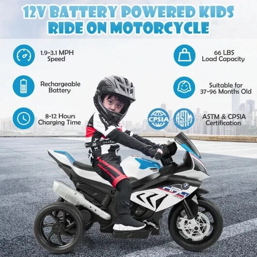 Load image into Gallery viewer, Licensed BMW 3-Wheel Ride-On Motorcycle for Kids with Music - 12V Battery Powered

