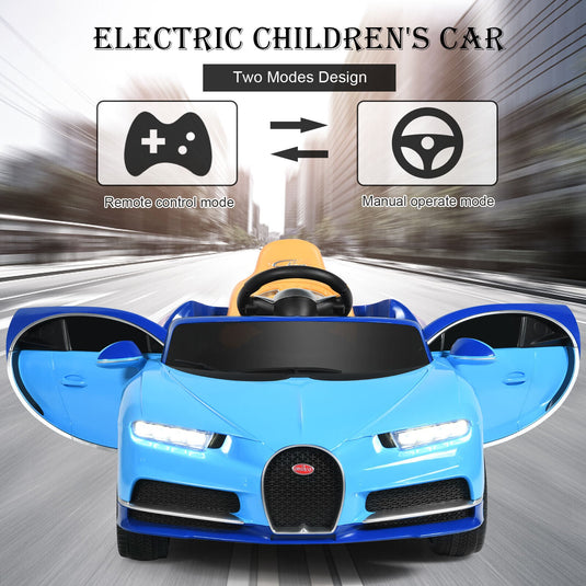 Licensed Bugatti Chiron Kids Ride On Car with RC, Music & USB - 12V Blue