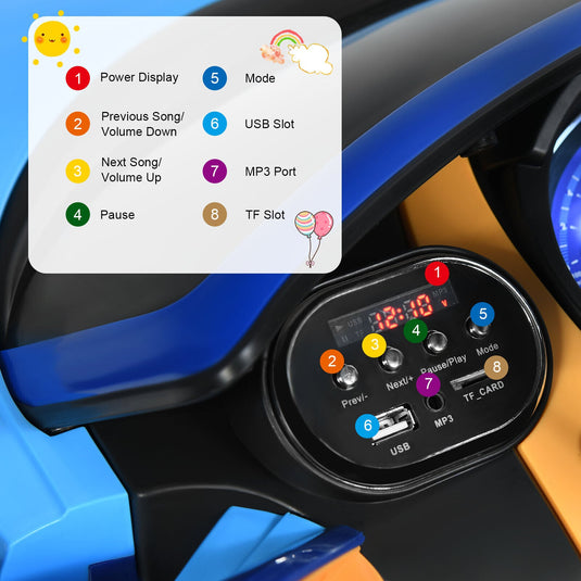 Licensed Bugatti Chiron Kids Ride On Car with RC, Music & USB - 12V Blue