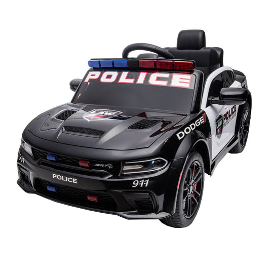 Licensed Dodge Charger 12V Ride-On Police Car with 3 Speeds and Bluetooth Connectivity