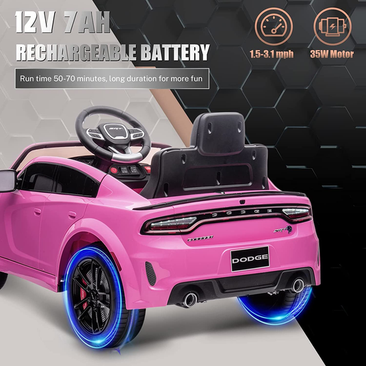Licensed Dodge Charger SRT Hellcat 12V Electric Ride-On Car for Kids with 7Ah Battery