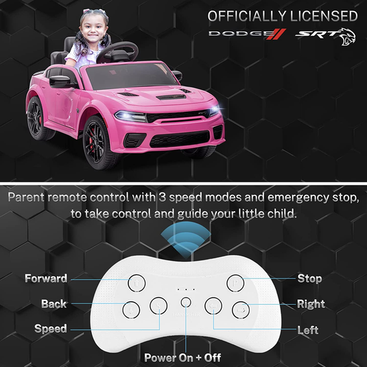 Licensed Dodge Charger SRT Hellcat 12V Electric Ride-On Car for Kids with 7Ah Battery