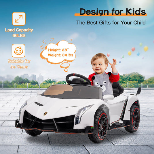 Licensed Lamborghini Electric Ride-On Car for Kids with Remote Control and LED Lights - 12V