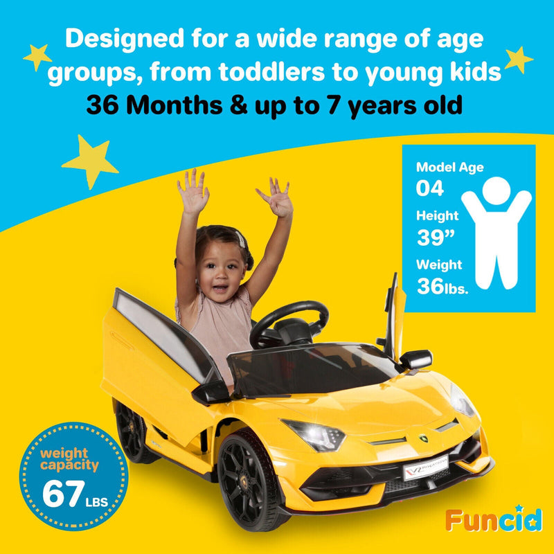 Load image into Gallery viewer, Licensed Lamborghini Ride-On Car for Kids with Hydraulic Doors - 12V 2×35W - Perfect Gift for Young Car Enthusiasts
