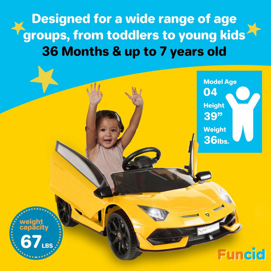 Licensed Lamborghini Ride-On Car for Kids with Hydraulic Doors - 12V 2×35W - Perfect Gift for Young Car Enthusiasts