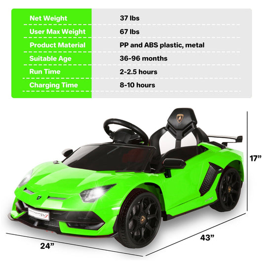 Licensed Lamborghini Ride-On Car for Kids with Hydraulic Doors - 12V 2×35W - Perfect Gift for Young Car Enthusiasts