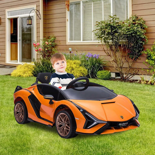 Licensed Lamborghini Sian 12V Electric Ride-On Car for Kids in Orange Plastic