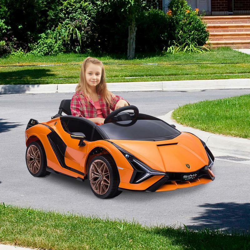 Load image into Gallery viewer, Licensed Lamborghini Sian 12V Electric Ride-On Car for Kids in Orange Plastic
