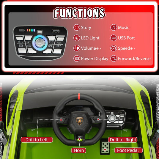 Licensed Lamborghini STO Electric Ride-On Car for Kids with Remote Control - 12V