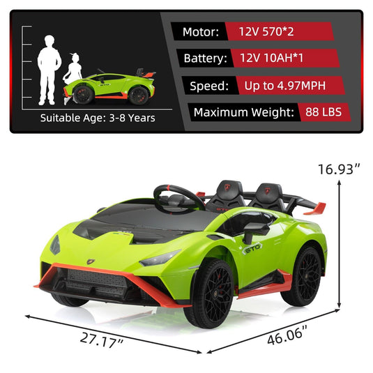 Licensed Lamborghini STO Ride On Car for Kids - 12V Battery Powered, Green