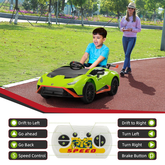 Licensed Lamborghini STO Ride On Car for Kids with RC and Music - 12V Electric Vehicle