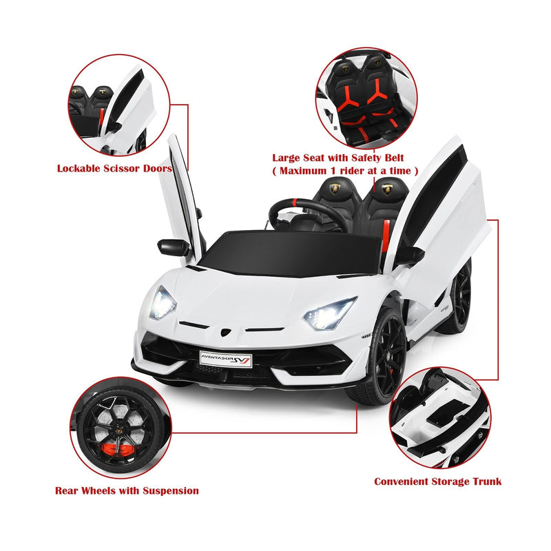 Load image into Gallery viewer, Licensed Lamborghini SVJ RC Ride-On Car for Kids with Trunk &amp; Music - 12V White
