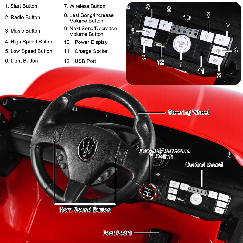 Load image into Gallery viewer, Licensed Maserati GranCabrio 12V Ride-On Car for Kids with Music &amp; Remote Control - Red

