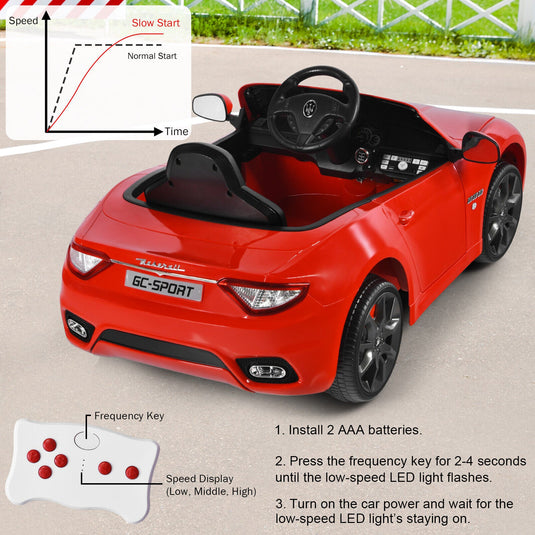 Licensed Maserati GranCabrio 12V Ride-On Car for Kids with Remote Control and Music - Red