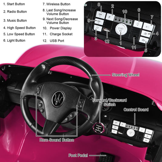 Licensed Maserati GranCabrio 12V Ride On Car with Remote Control and Music for Kids