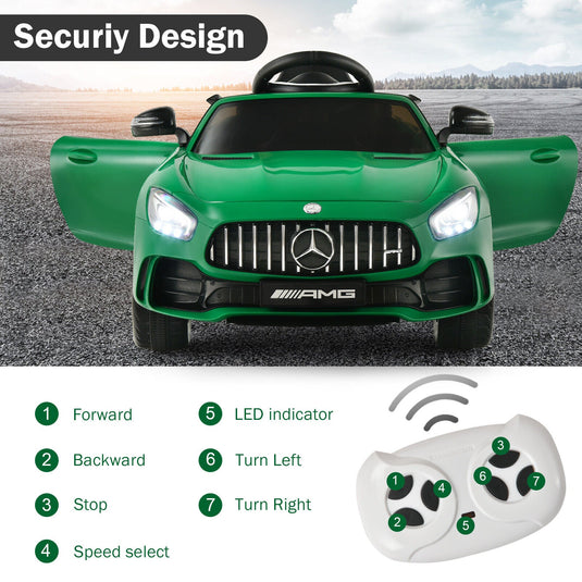 Licensed Mercedes Benz AMG GTR 12V Kids Ride On Car with Remote Control and MP3 Player - Green