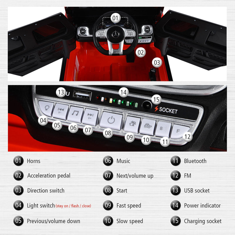 Load image into Gallery viewer, Licensed Mercedes-Benz G63 12V Kids Ride On Car with Music &amp; Remote Control - Red
