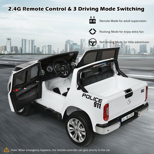 Licensed Mercedes Benz X Class 2-Seater Kids Ride On Police Car with Trunk - 12V RC Toy